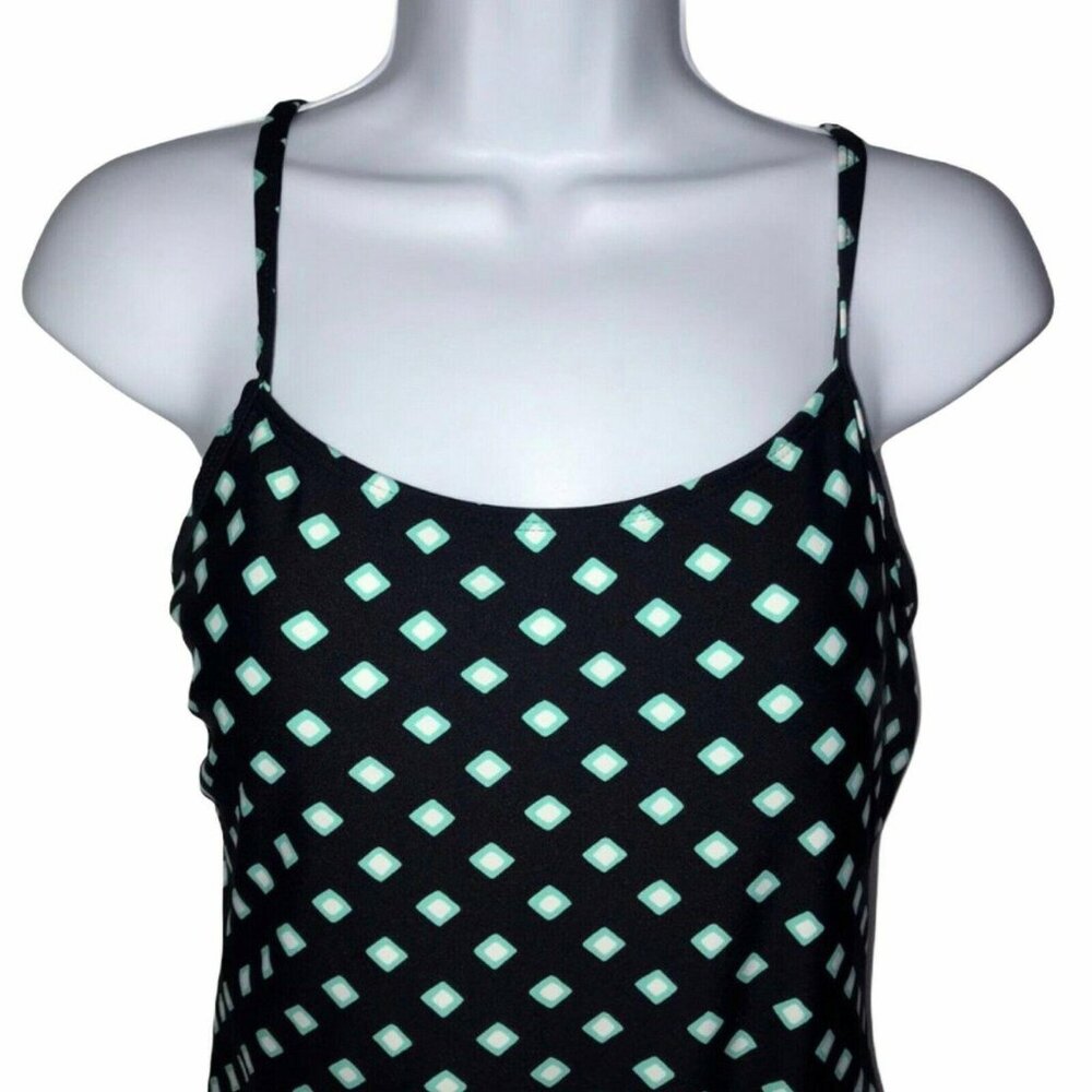 Catalina One Piece Swimsuit Womens L 12 14 Black Aqua Geometric Diamond Summer - Picture 2 of 9